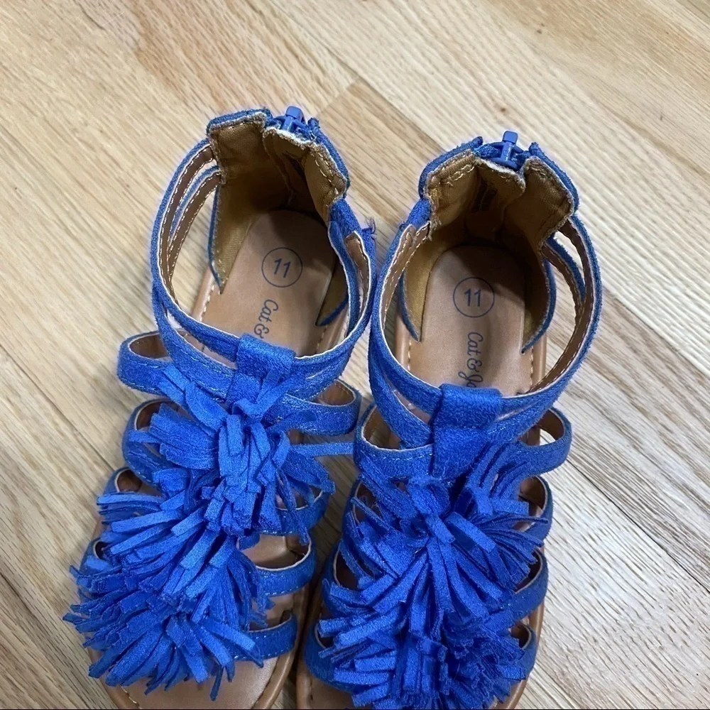 Cat & Jack Peggy Fringe Sandals Kids Sz 11 Blue